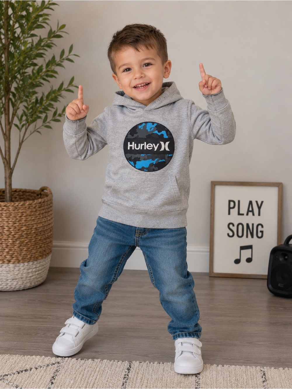 Hurley Toddler 3T Gray Logo Pullover Hoodie